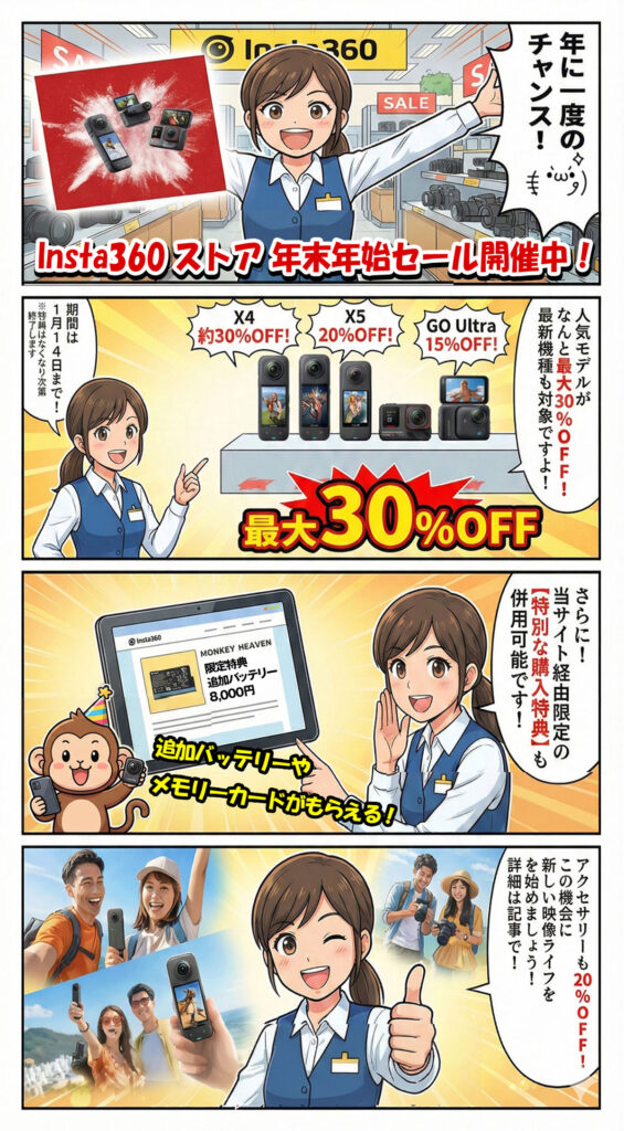 Insta360年末年始セールのまとめ情報